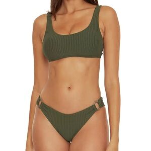 NWT BECCA by Rebecca Virtue Ribbed Bikini with Ring Detail | Cactus Color